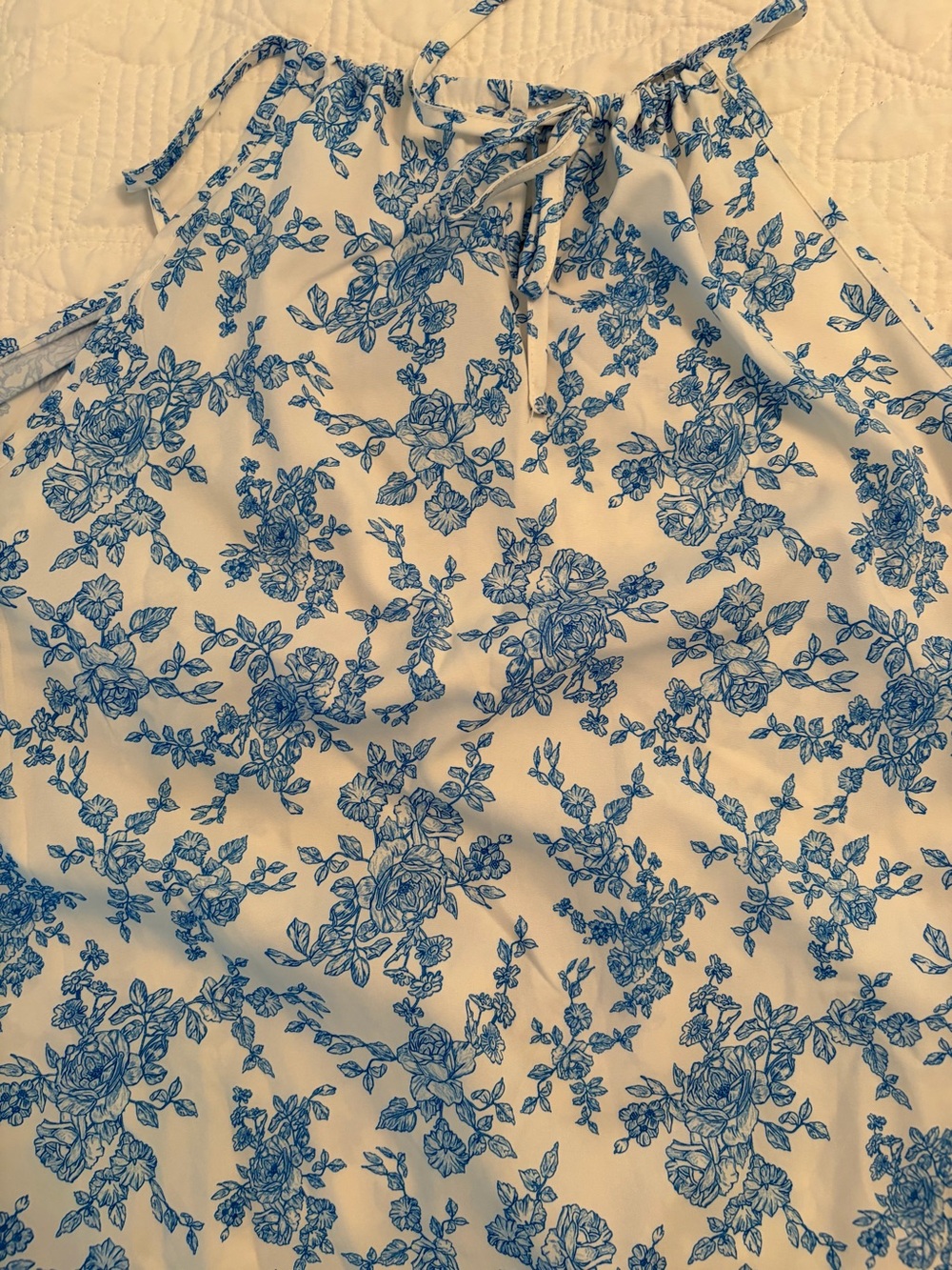 Blue Floral Halter dress - White & Blue